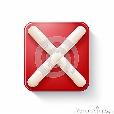 a red square button with a crossed sign on it Stock Photo