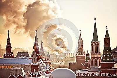 Red Square and Kremlin during winter frosty day Stock Photo