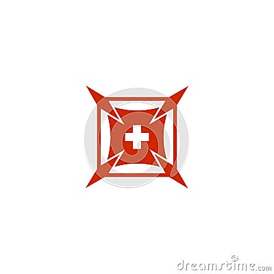 Red square with plus symbol inside logo. Stock Photo