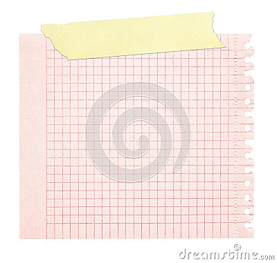 Red squared paper stuck with yellow tape Stock Photo