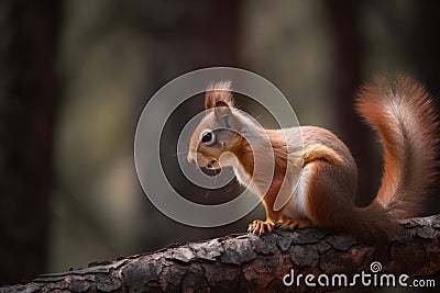 Red squirrel forest. Generate AI Stock Photo