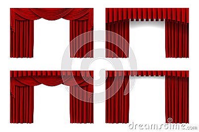 Red stage curtain. Opera or cinema luxury drapery for interior decoration design. Realistic classic concert, or show Vector Illustration