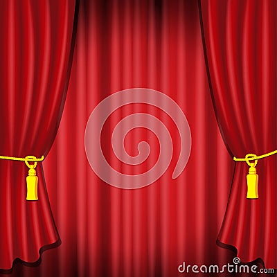 Red stage curtain realistic vector illustration for theater or opera scene backdrop, concert grand opening or cinema premiere. Red Vector Illustration