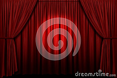 Red Stage Curtain With Spotlight Stock Photo