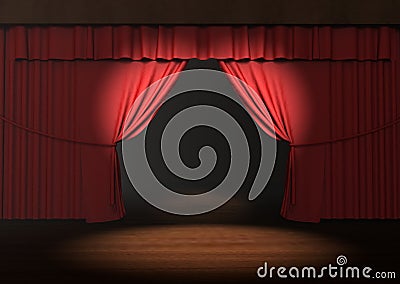 Red stage curtain with spotlight on stage Stock Photo