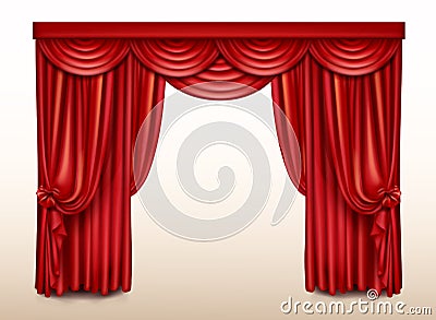 Red stage curtain for theater, opera scene drape Vector Illustration