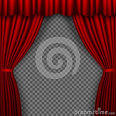 Red Stage Curtain. Theatre curtains on transparent background. Vector illustration Vector Illustration