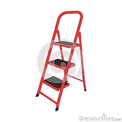 Red staircase is a stepladder for repairing house or apartment, housekeeping, gardening,archive,storage room or warehouse with Cartoon Illustration