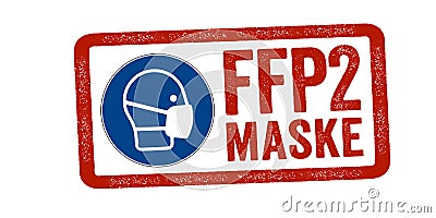 Red Stamp with german translation for FFP2 Mask, FFP2 Maske filtering face piece isolated Stock Photo