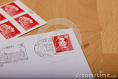 The red stamp of the Post Office, to send a priority letter, has been abolished since January 1, 2023 Editorial Stock Photo