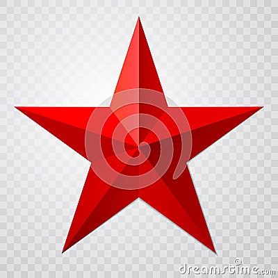 Red star 3d icon with shadow on transparent background Vector Illustration