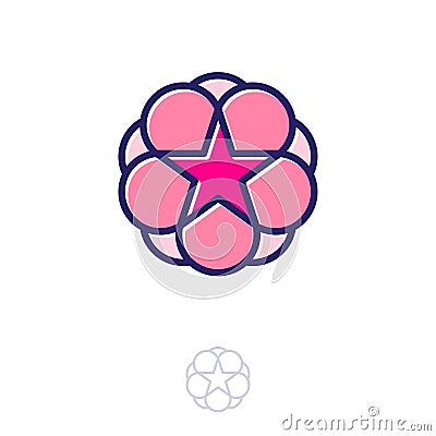 Red star and flower logo. Chinese symbol. Star and sakura. Asian icon. Vector Illustration