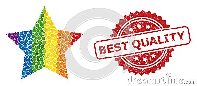 Rubber Best Quality Seal and Spectrum Red Star Collage Vector Illustration