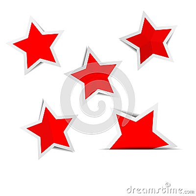 Red star paper stickers with shadows Vector Illustration