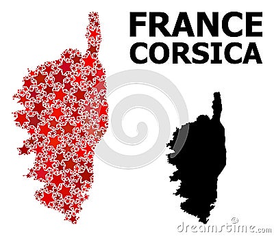 Red Star Pattern Map of Corsica Stock Photo