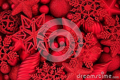 Red Star Snowflake Droplet and Ball Bauble Background Stock Photo