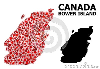 Red Starred Mosaic Map of Bowen Island Stock Photo