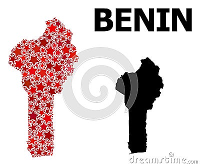 Red Starred Pattern Map of Benin Stock Photo