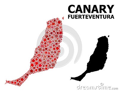 Red Starred Pattern Map of Fuerteventura Island Stock Photo