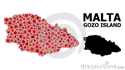 Red Starred Pattern Map of Gozo Island Stock Photo