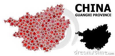 Red Starred Pattern Map of Guangxi Province Stock Photo