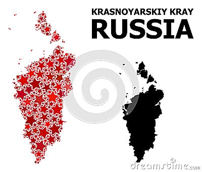 Red Starred Pattern Map of Krasnoyarskiy Kray Stock Photo