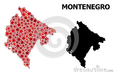 Red Starred Pattern Map of Montenegro Stock Photo