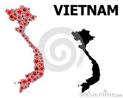 Red Starred Pattern Map of Vietnam Stock Photo