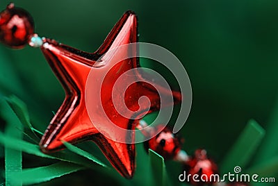 Red stars on a string decoration Stock Photo