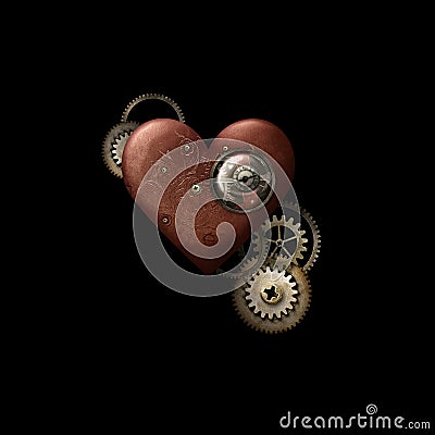 Red Steampunk Heart on Black Stock Photo