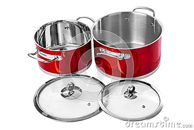 Red steel pans Stock Photo