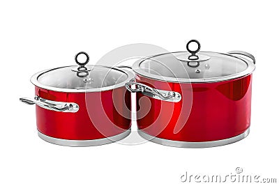 Red steel pans Stock Photo