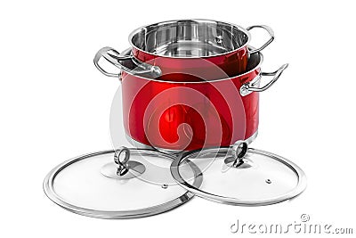 Red steel pans Stock Photo