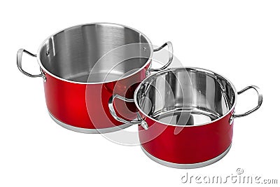 Red steel pans Stock Photo