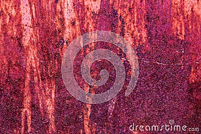 Red Steel wall rustic background with peeling paint. Stock Photo