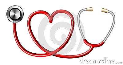 Red Stethoscope In Shape Of Heart on White Stock Photo