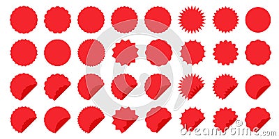 Red sticker label collection for sale, promotion. Blank sticker badge. Stickers and badges with star edges. Different shop label Vector Illustration