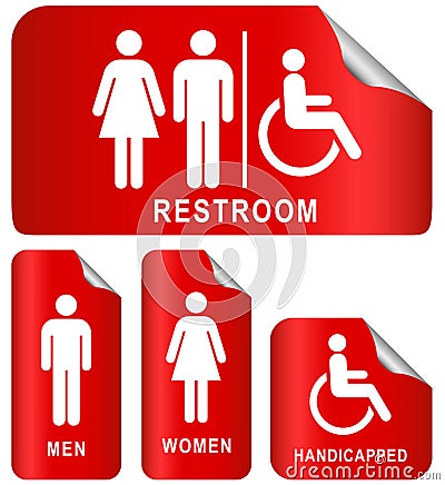 Red sticker restroom sign Vector Illustration