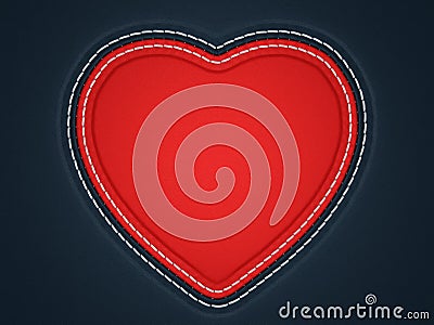 Red stitched heart shape on black leather Stock Photo