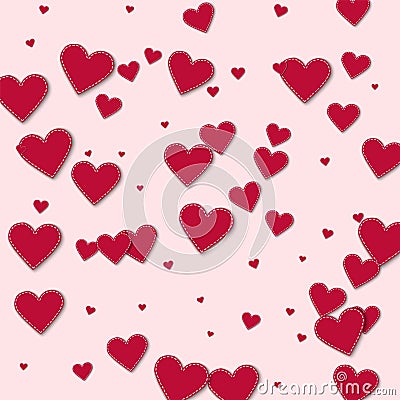 Red stitched paper hearts. Vector Illustration
