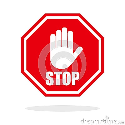 Red stop hand sign. Web icon. Vector Illustration