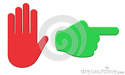 A red stop hand sign and a green go this way hand sign Cartoon Illustration