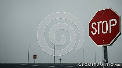 Red stop sign on neutral background. Minimal abstract warning and forbidden actions concept. Stock Photo