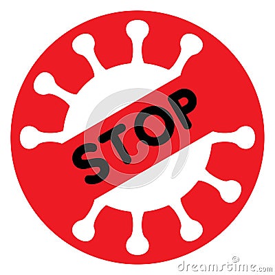 Red stoppage sign with white virus inside and black inscription Stop Vector Illustration