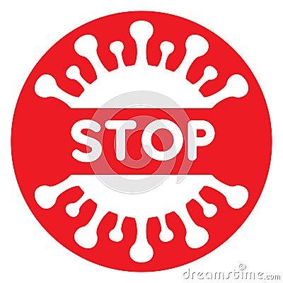 Red stoppage sign with white virus inside Vector Illustration