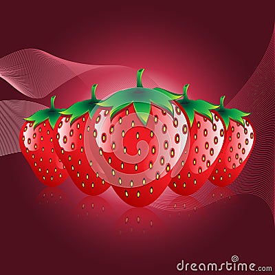 Red strawberries fruit contour abstract pattern on bokah shaded background Vector Illustration