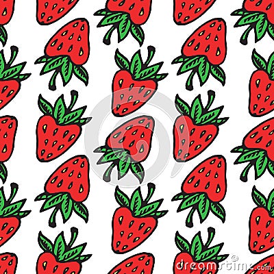 Red strawberries, hand drawn doodle on white background Stock Photo