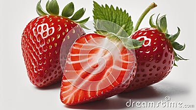 Red strawberries whole and cut Stock Photo