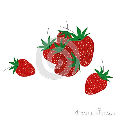 red strawberry berry. Set of flower petal strawberry. Illustration on a white background. Vector Stock Photo