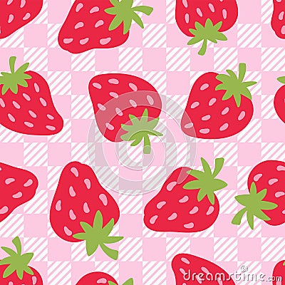 Red Strawberry Pattern Repeat File For Sublimation or Printing, Seamless Fruit Design, Summer Vector Pattern Vector Illustration